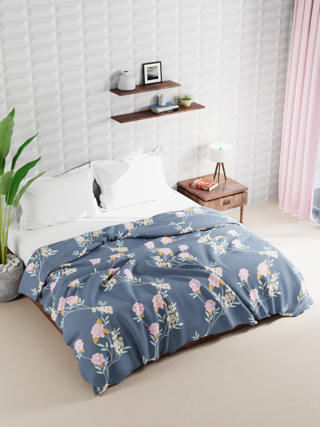 

BIANCA Grey & Pink Floral Microfiber AC Room Double Bed Quilt