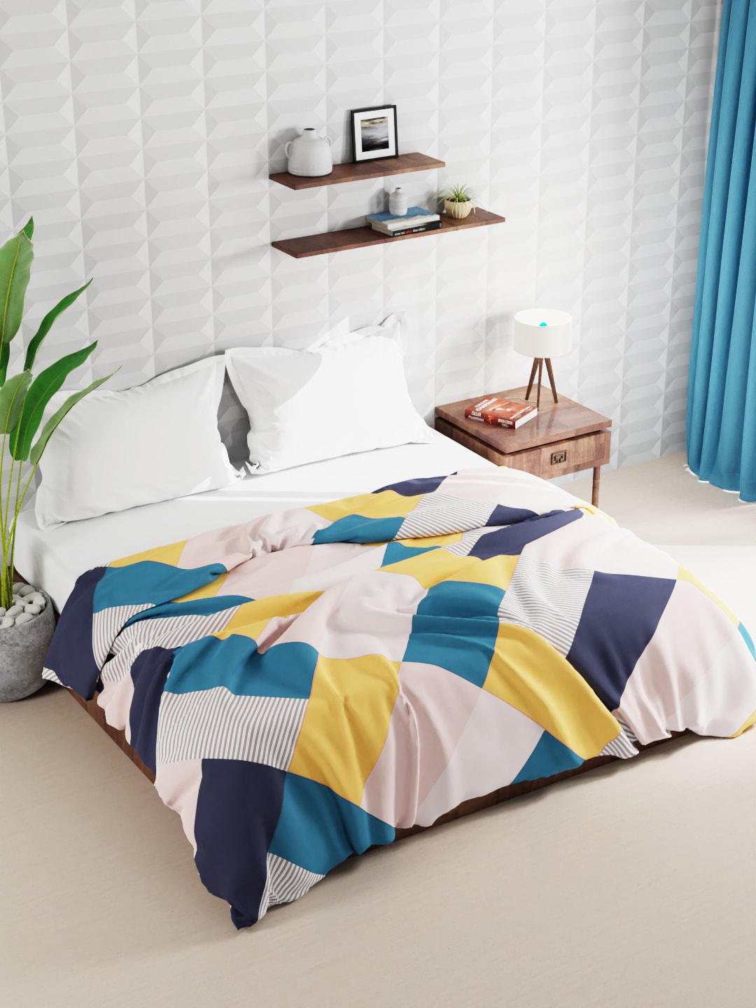 

BIANCA Yellow & Blue Geometric Microfiber AC Room Double Bed Quilt