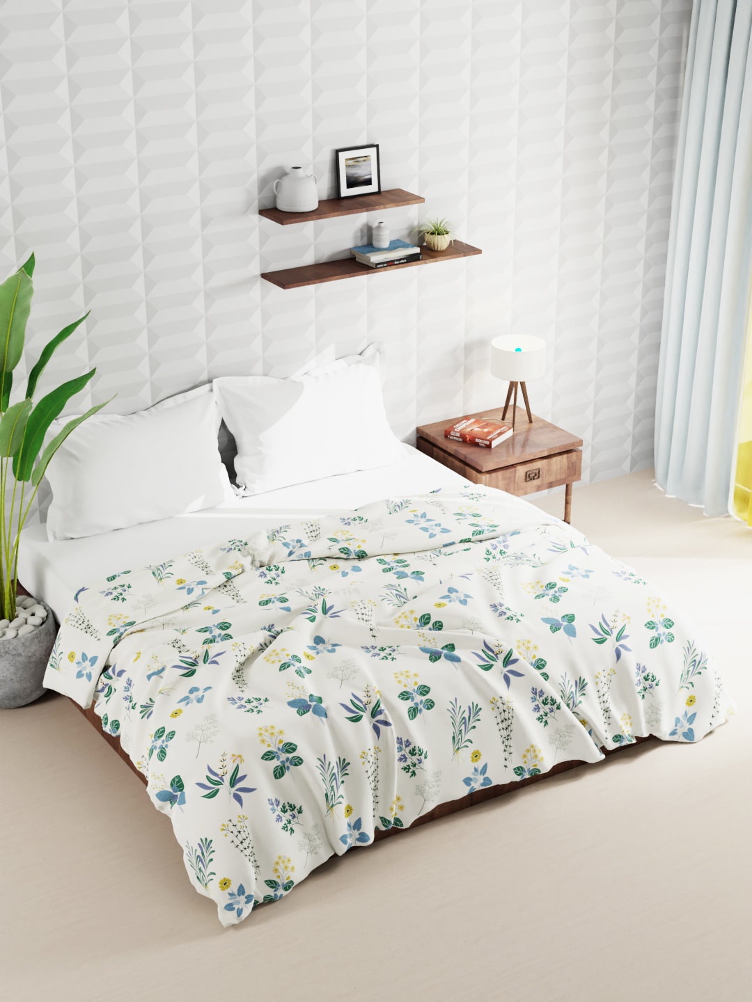 

BIANCA Floral Microfiber AC Room Double Bed Quilt, Beige