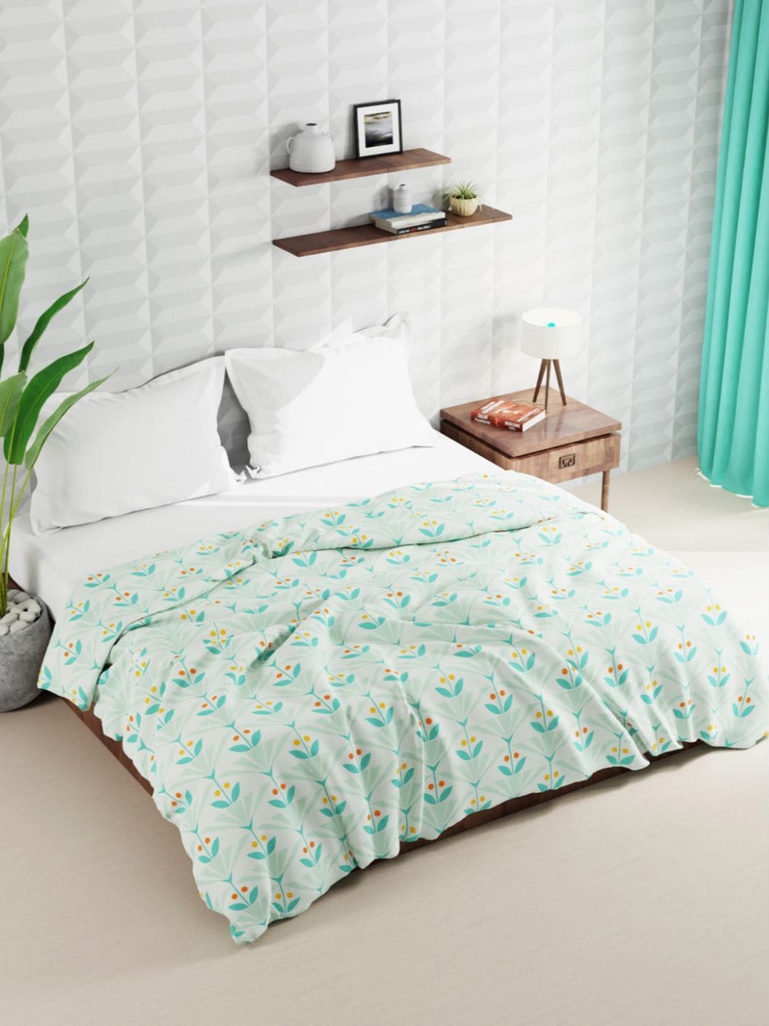 

BIANCA Floral Microfiber AC Room 120 GSM Double Bed Quilt, Green