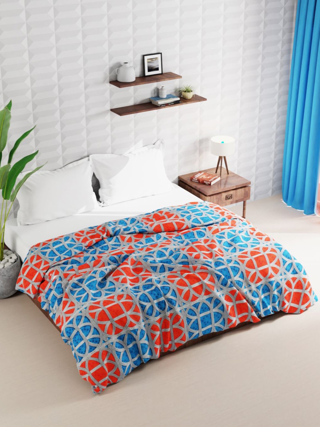 

BIANCA Blue & Red Geometric Microfiber AC Room 120 GSM Double Bed Quilt