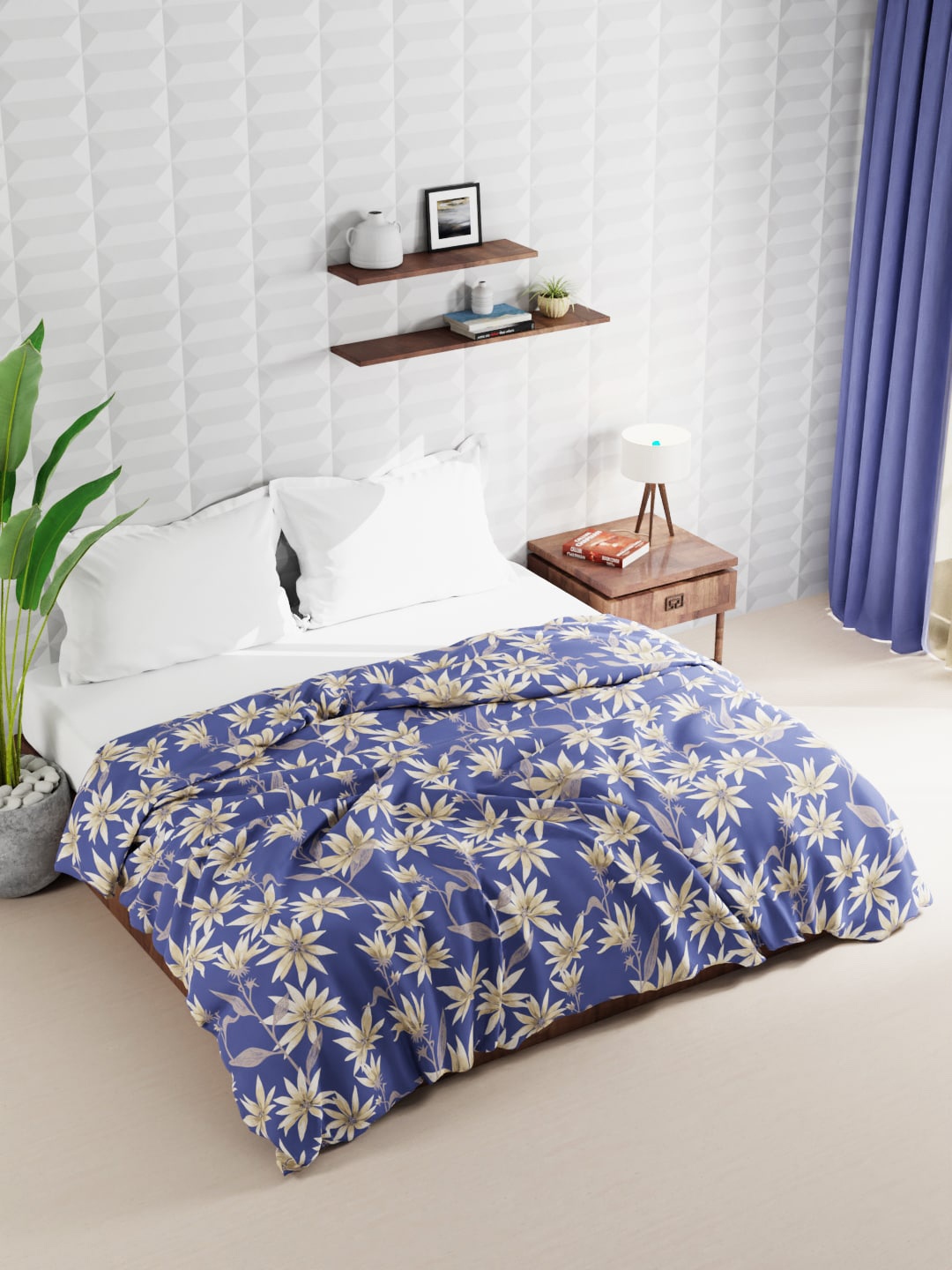 

BIANCA Blue & Brown Floral Microfiber AC Room 120 GSM Double Bed Quilt