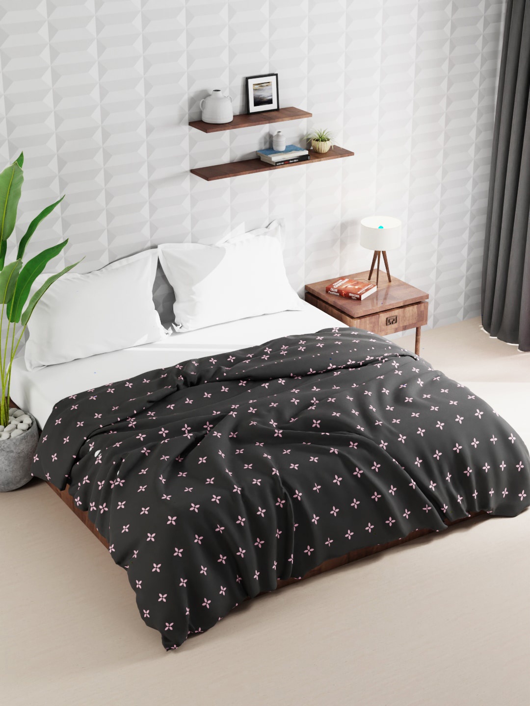 

BIANCA Black & Pink Floral Microfiber AC Room Double Bed Quilt