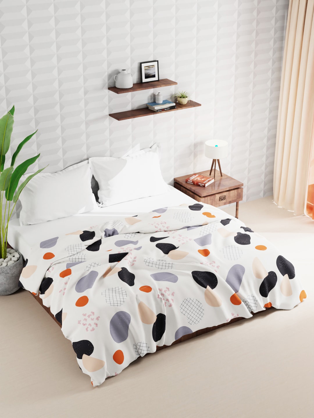 

BIANCA White & Black Geometric Microfiber AC Room Double Bed Quilt