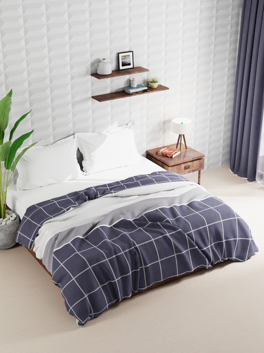 

BIANCA Charcoal & White Checked Microfiber AC Room 120 GSM Double Bed Quilt