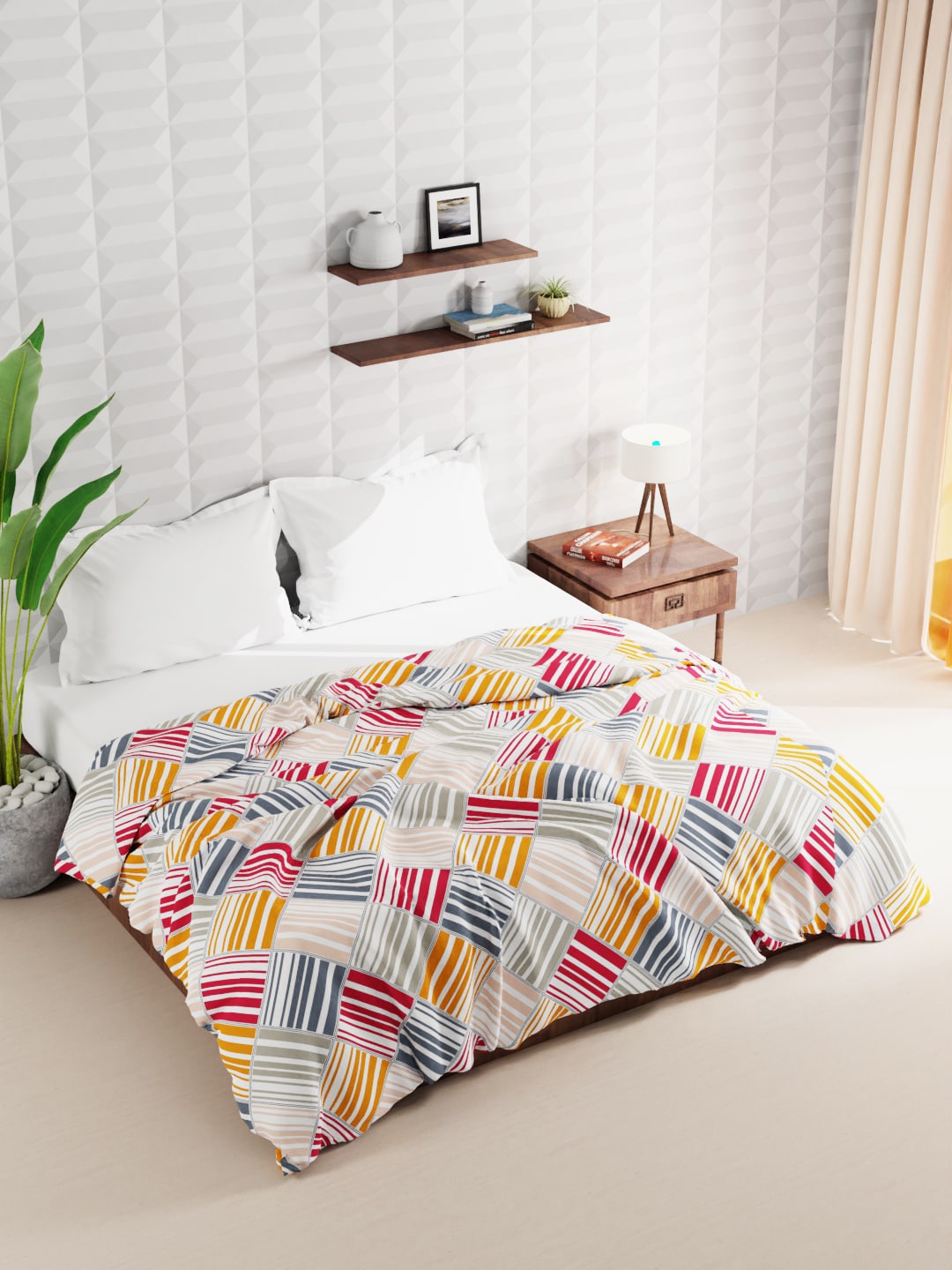 

BIANCA Geometric Microfiber AC Room Double Bed Quilt, White