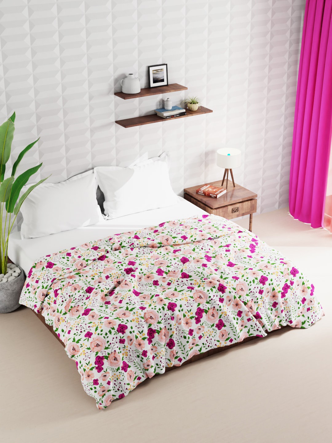

BIANCA White & Pink Floral Microfiber AC Room Double Bed Quilt