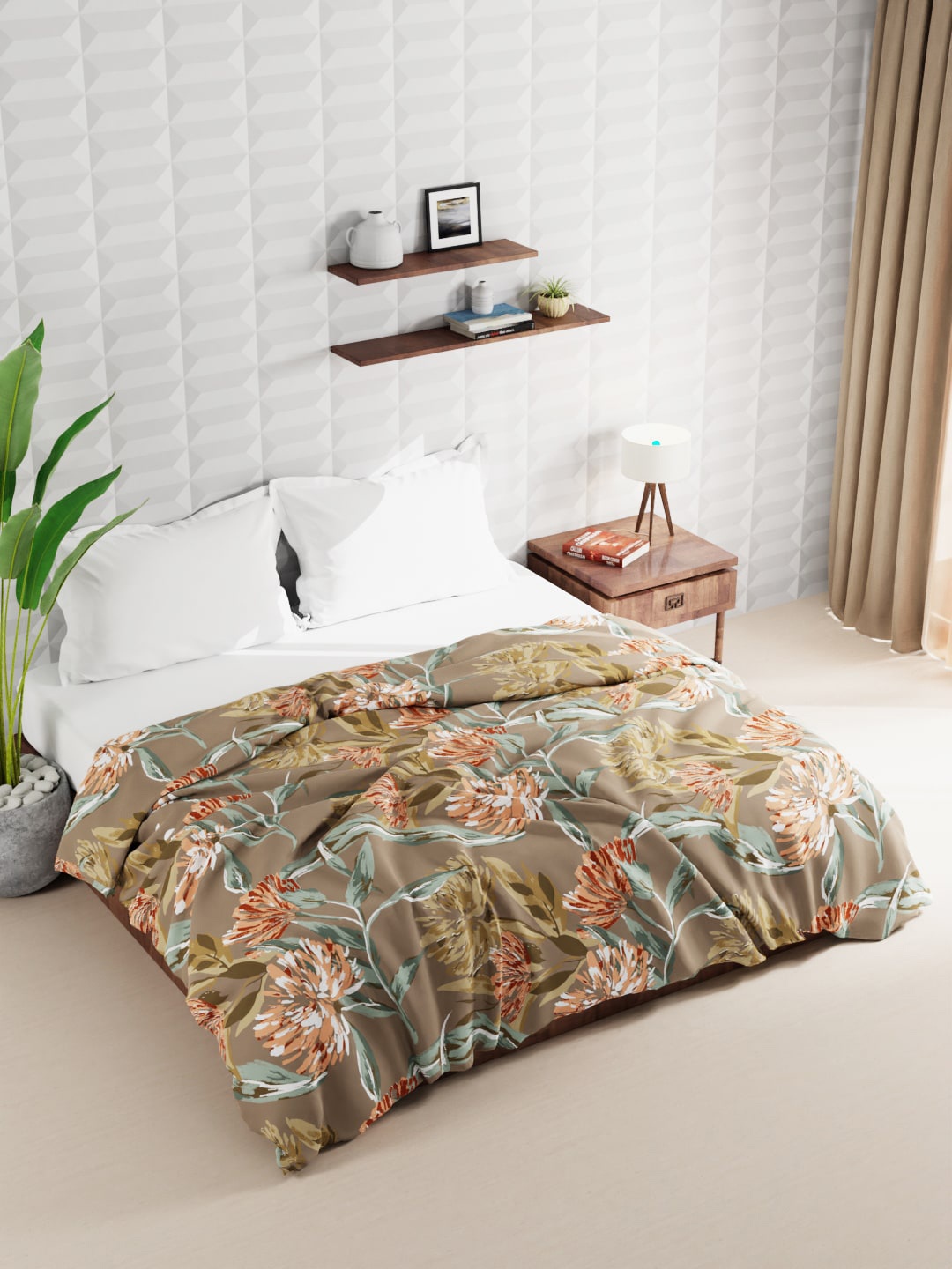 

BIANCA Brown & Grey Floral Microfiber AC Room 120 GSM Double Bed Quilt