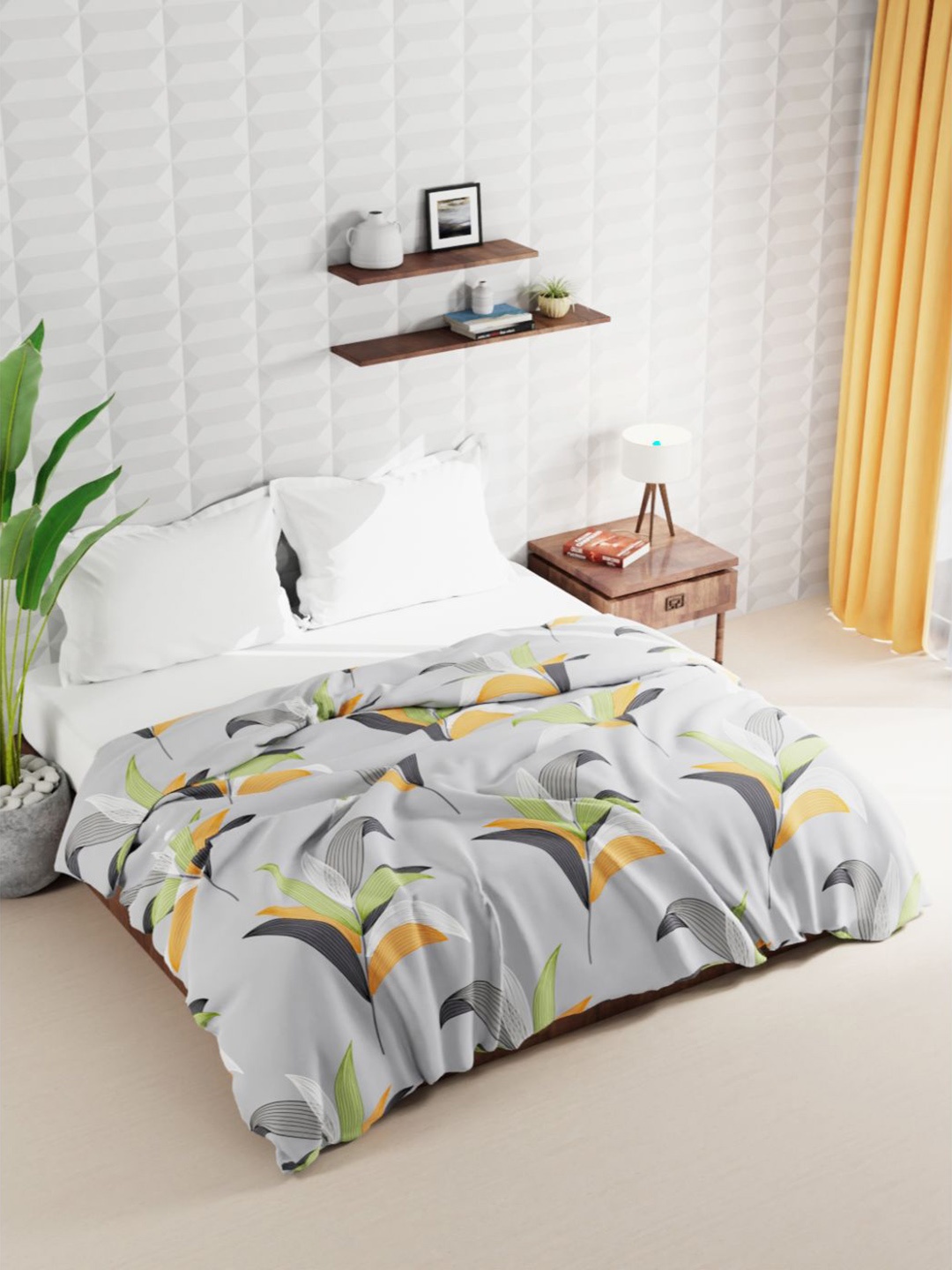 

BIANCA Grey & Green Floral Microfiber AC Room 120 GSM Double Bed Quilt