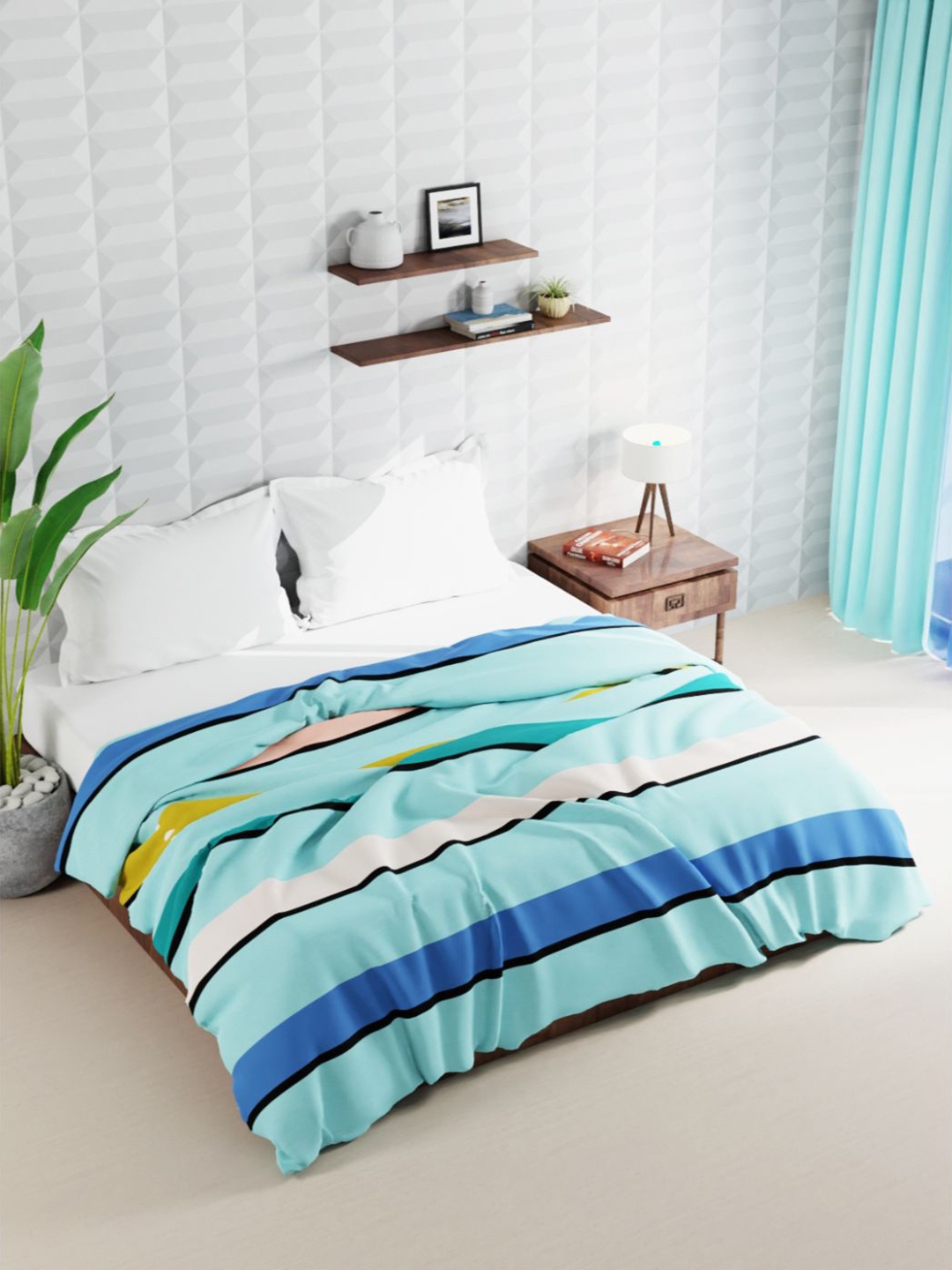 

BIANCA Striped Microfiber AC Room 120 GSM Double Bed Quilt, Green