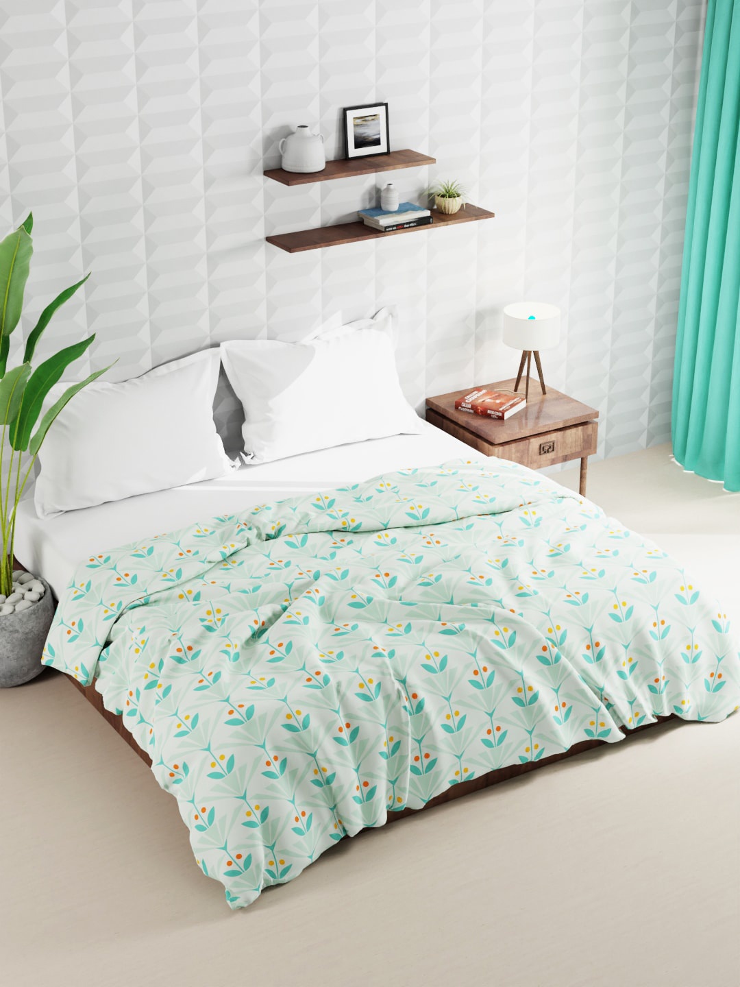 

KOPA Floral Microfiber AC Room Double Bed Quilt, Green