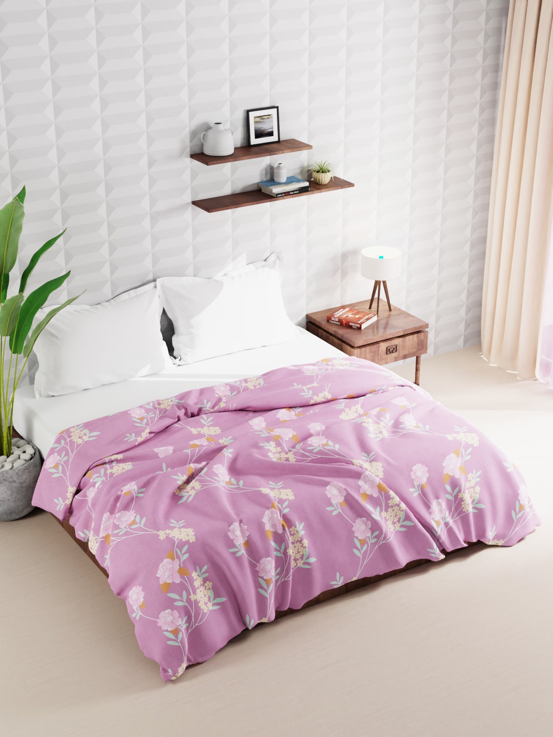 

KOPA Pink & White Floral Microfiber AC Room Double Bed Quilt