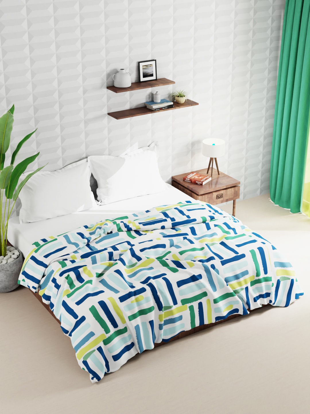 

KOPA White & Blue Striped Microfiber AC Room Double Bed Quilt