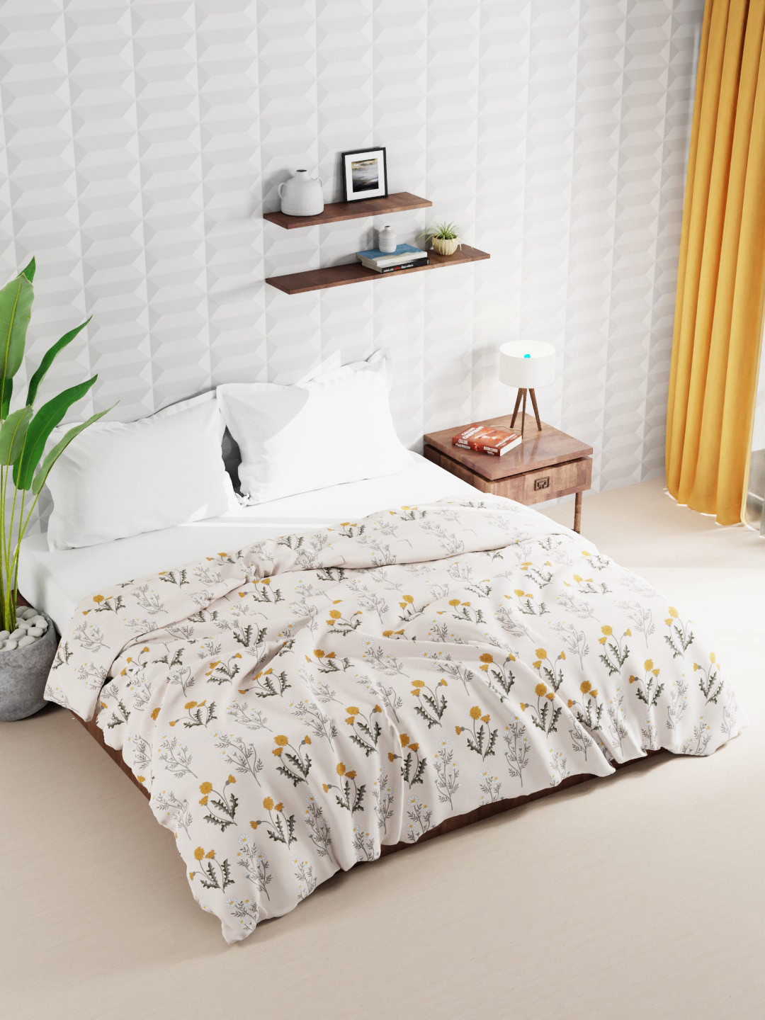 

BIANCA Beige & Mustard Floral Microfiber AC Room Double Bed Quilt