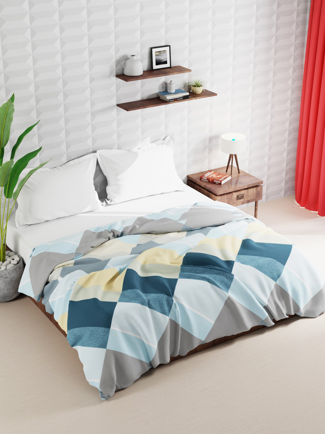 

BIANCA White & Blue Geometric Microfiber AC Room Double Bed Quilt