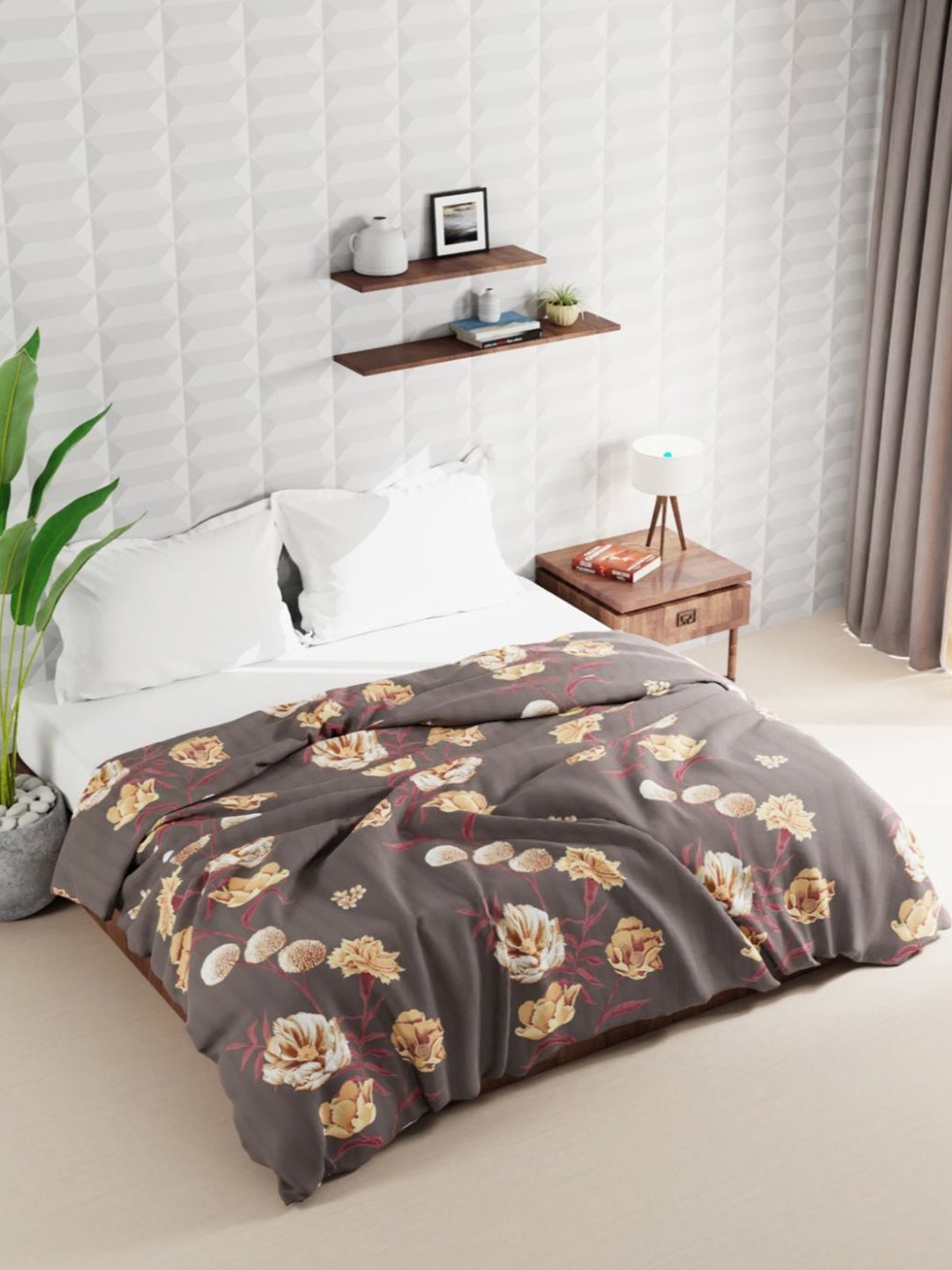 

BIANCA Brown & Yellow Floral Microfiber AC Room 120 GSM Double Bed Quilt