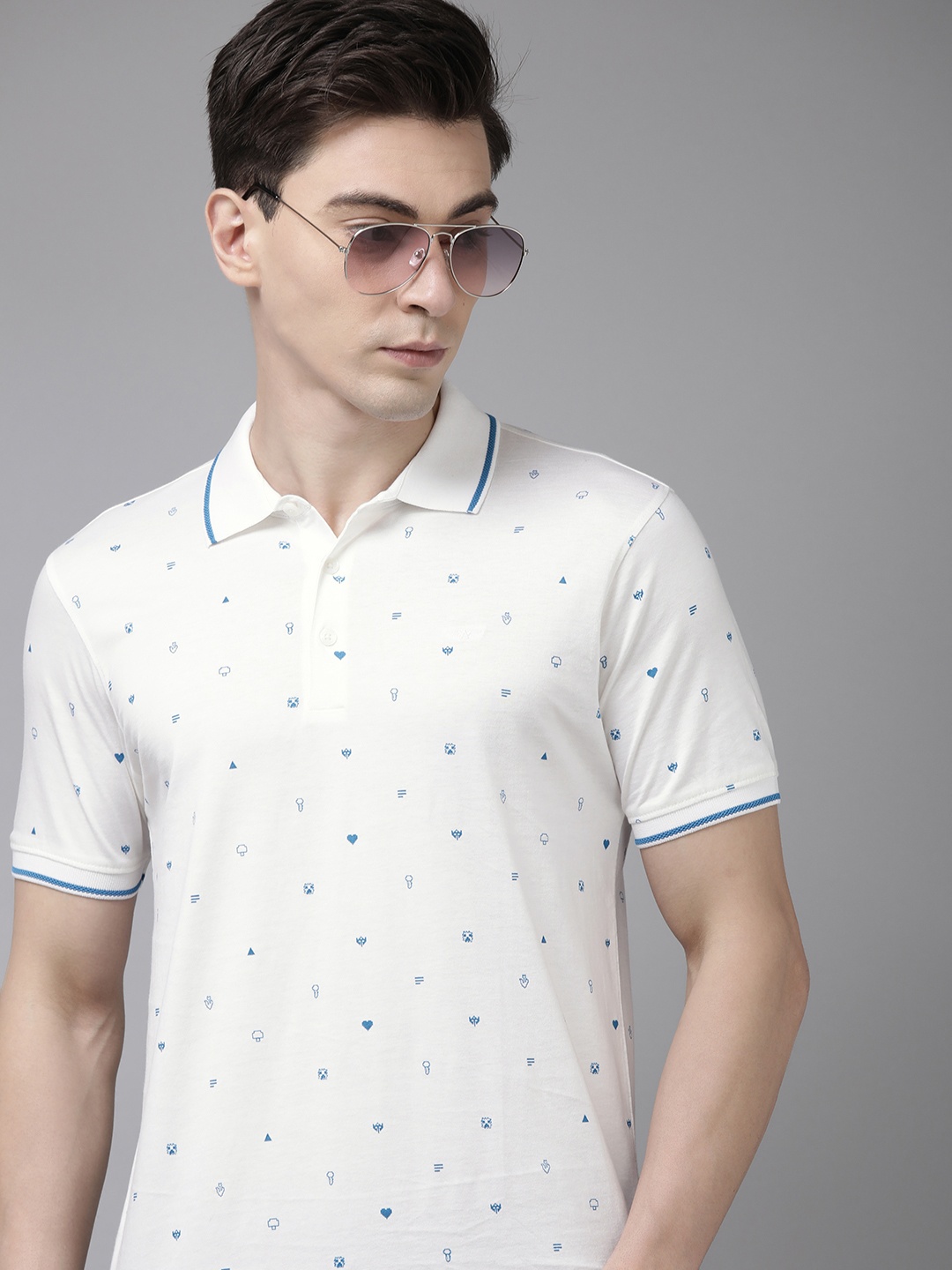 

Park Avenue Men Printed Polo Collar Pure Cotton Slim Fit T-shirt, White