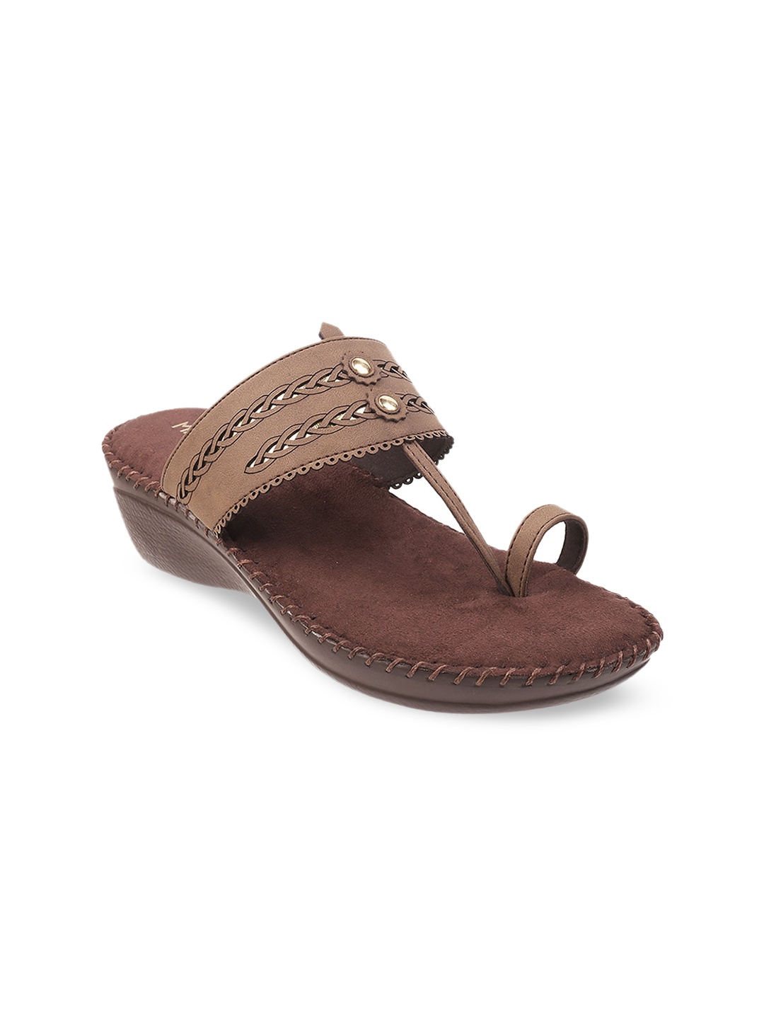 

Metro Women Brown Embellished Open Toe Wedges with Laser Cuts