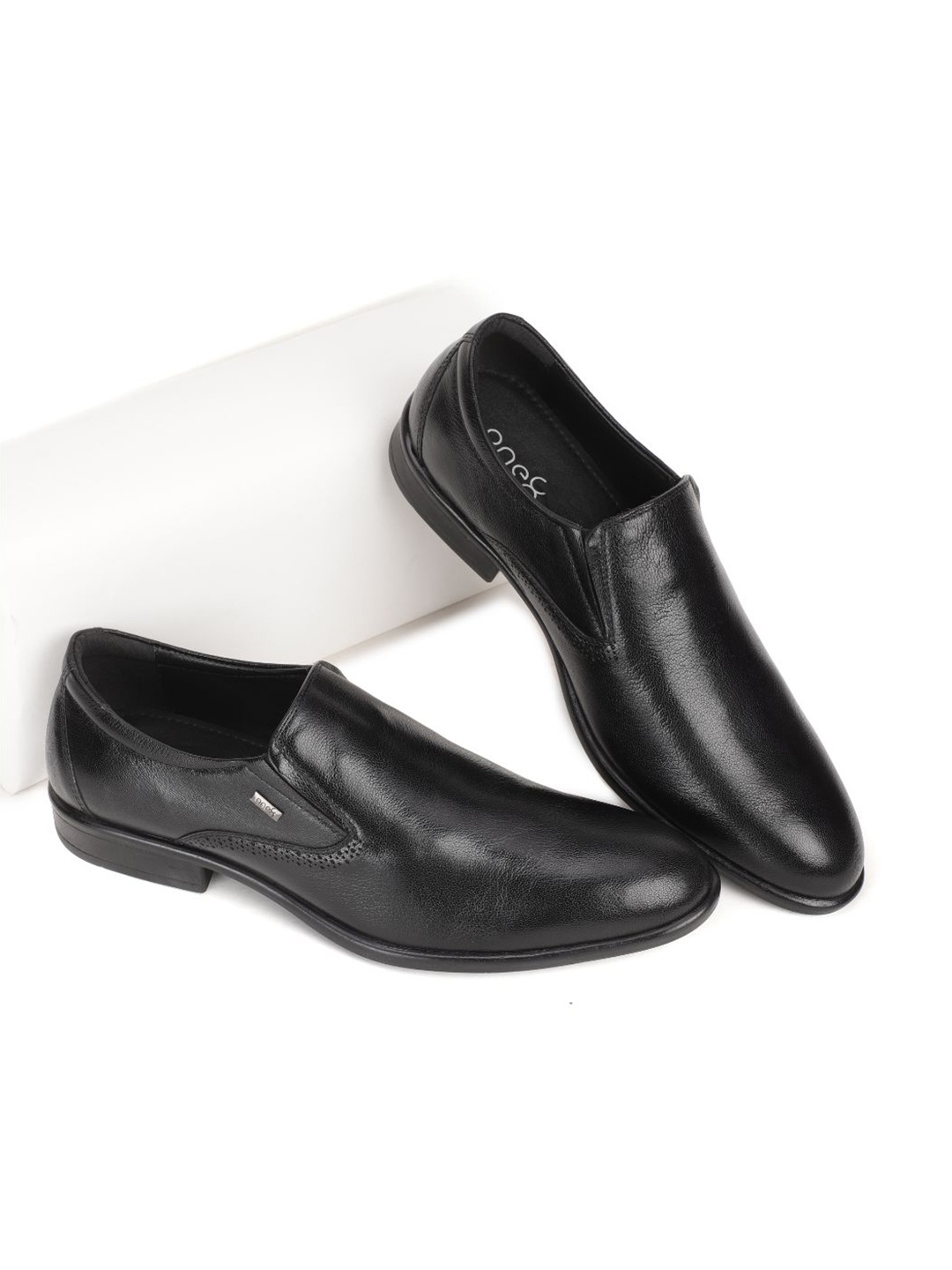 

One8 Men Black Textured Formal Slip-On Shoes