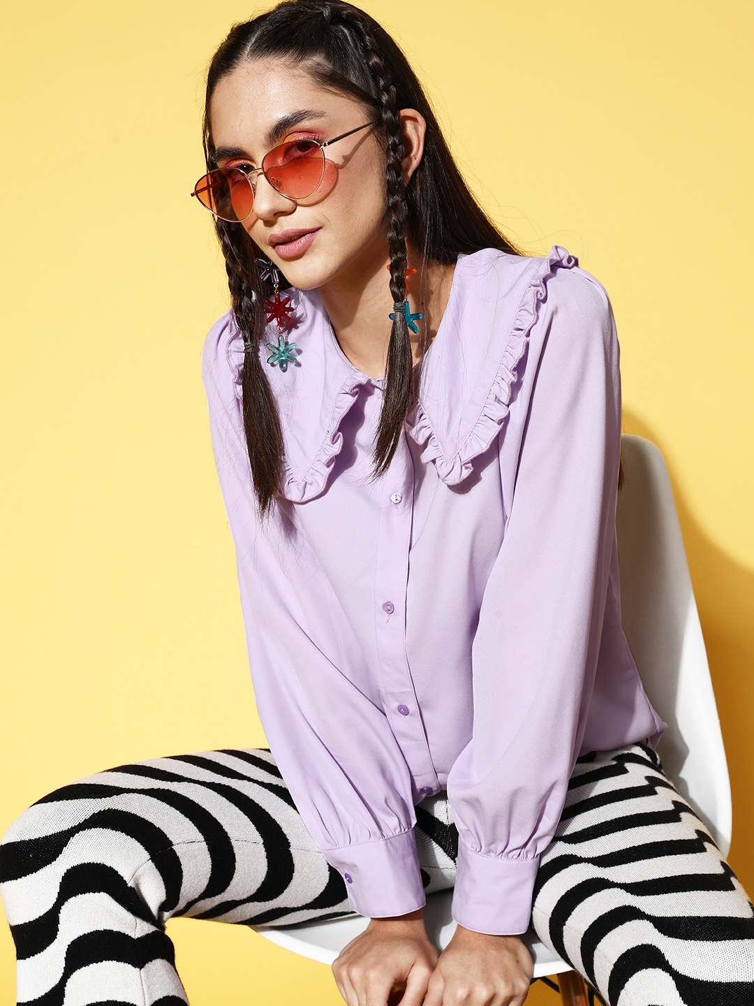 

plusS Women Lavender Solid Statement Collar Shirt