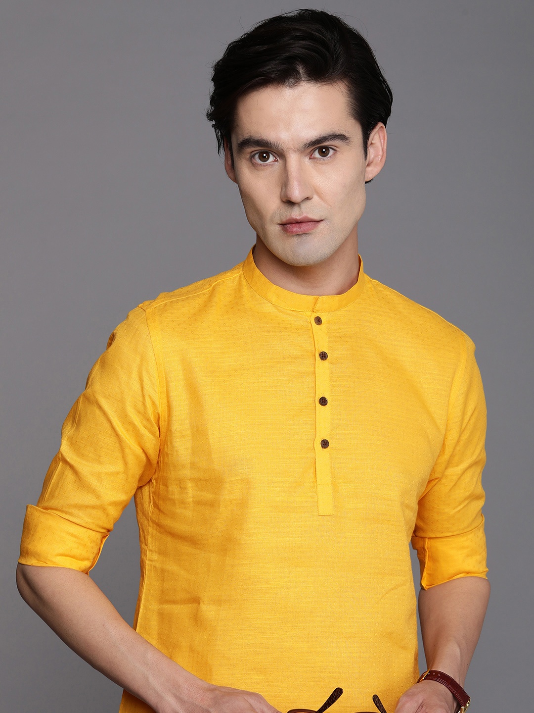 

Manyavar Men Yellow Short Kurta