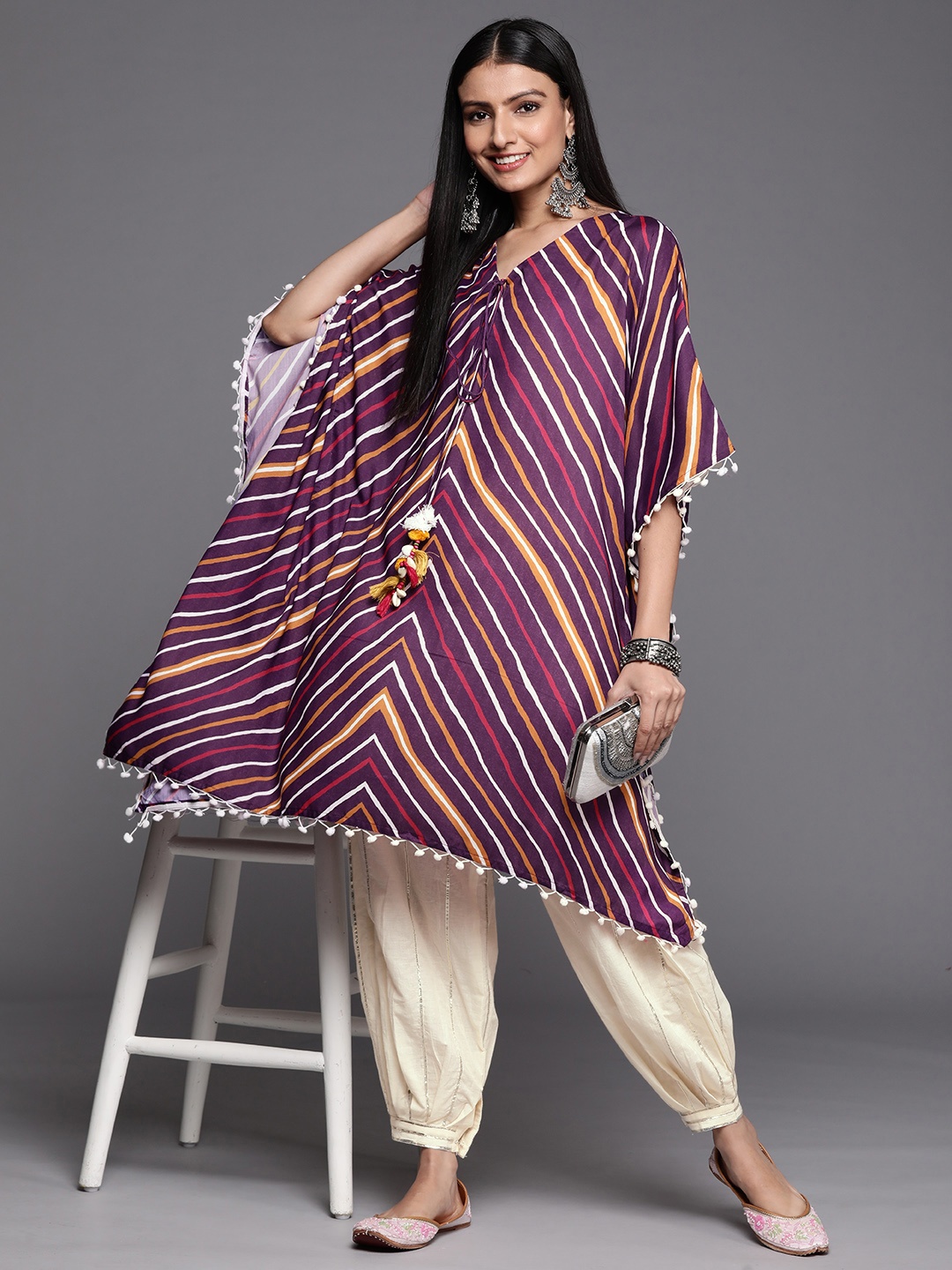 

Varanga Women Purple Leheriya Printed Kurta with Salwar