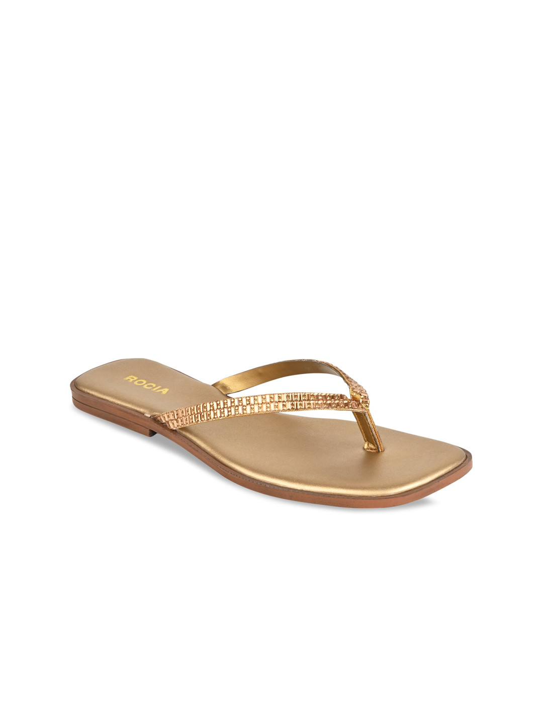 

Rocia Women Gold-Toned Embellished Ethnic T-Strap Flats
