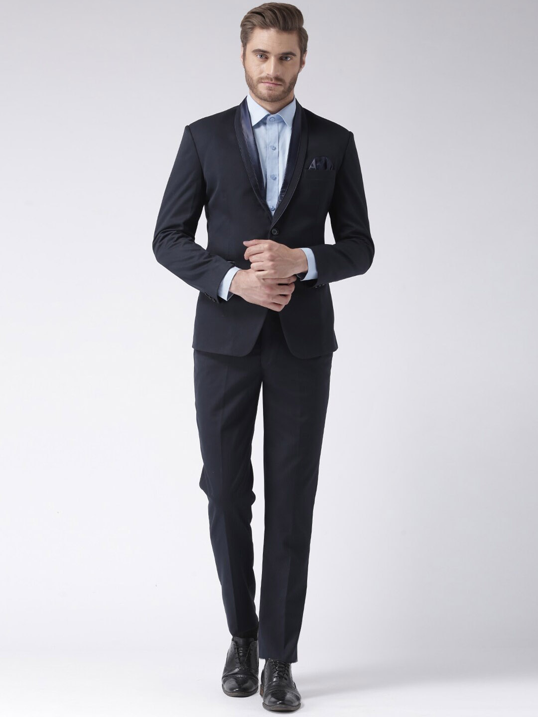 

Hangup Men Blue Solid Single-Breasted 2 Piece Formal Suit