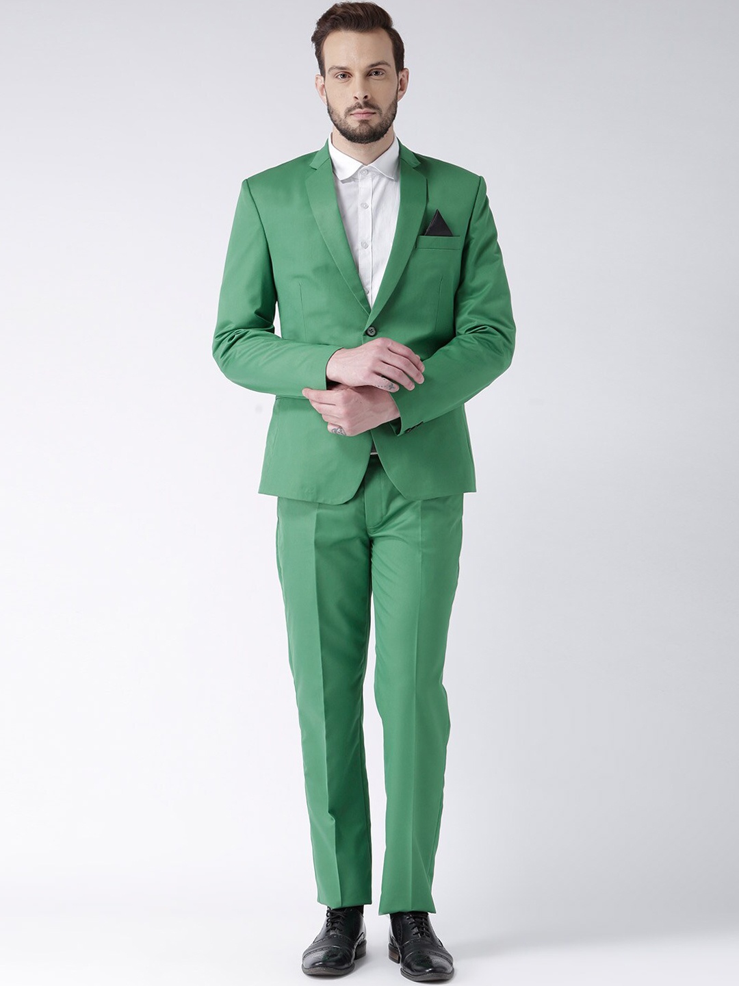 

Hangup Men Green Solid Single-Breasted 2 Piece Formal Suit