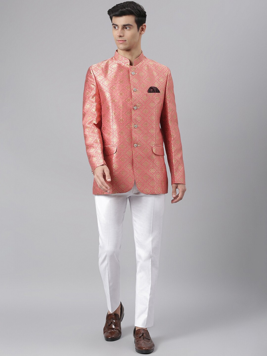 

Hangup Men Pink Printed Single-Breasted Two-Piece Party Suit