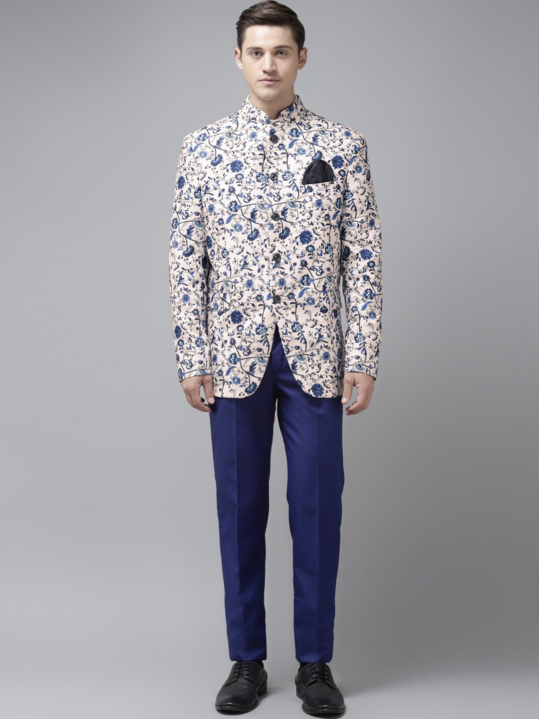 

Hangup Men Navy-Blue & Pink Printed Bandhgala 2-Piece Suits