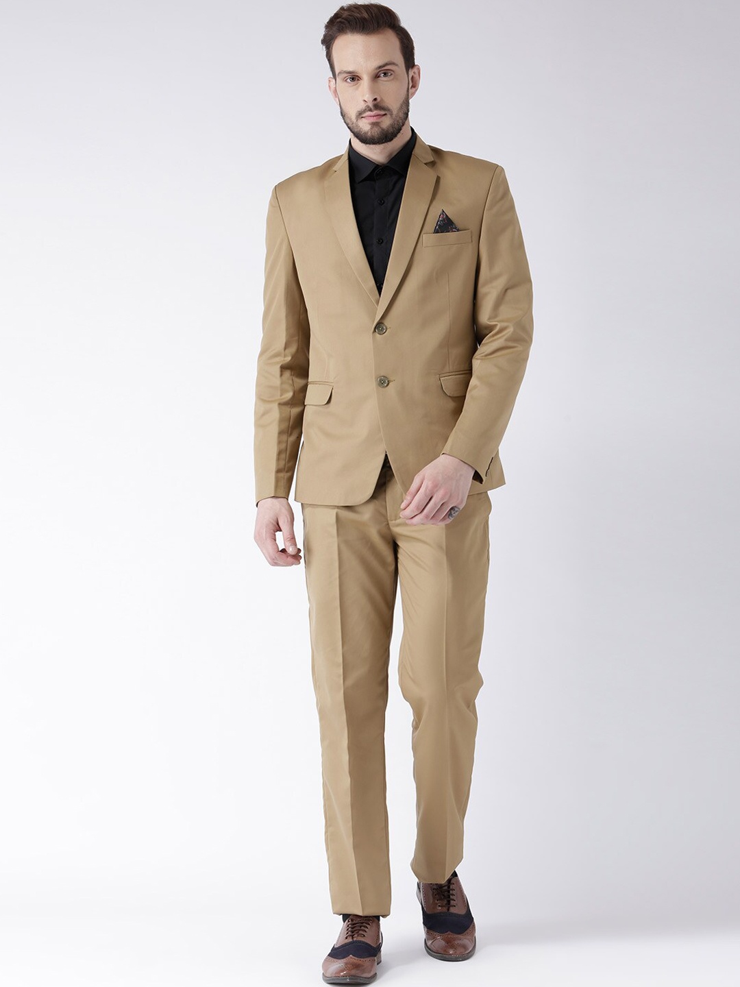 

Hangup Men Brown Solid Single-Breasted 2-Piece Formal Suit, Beige