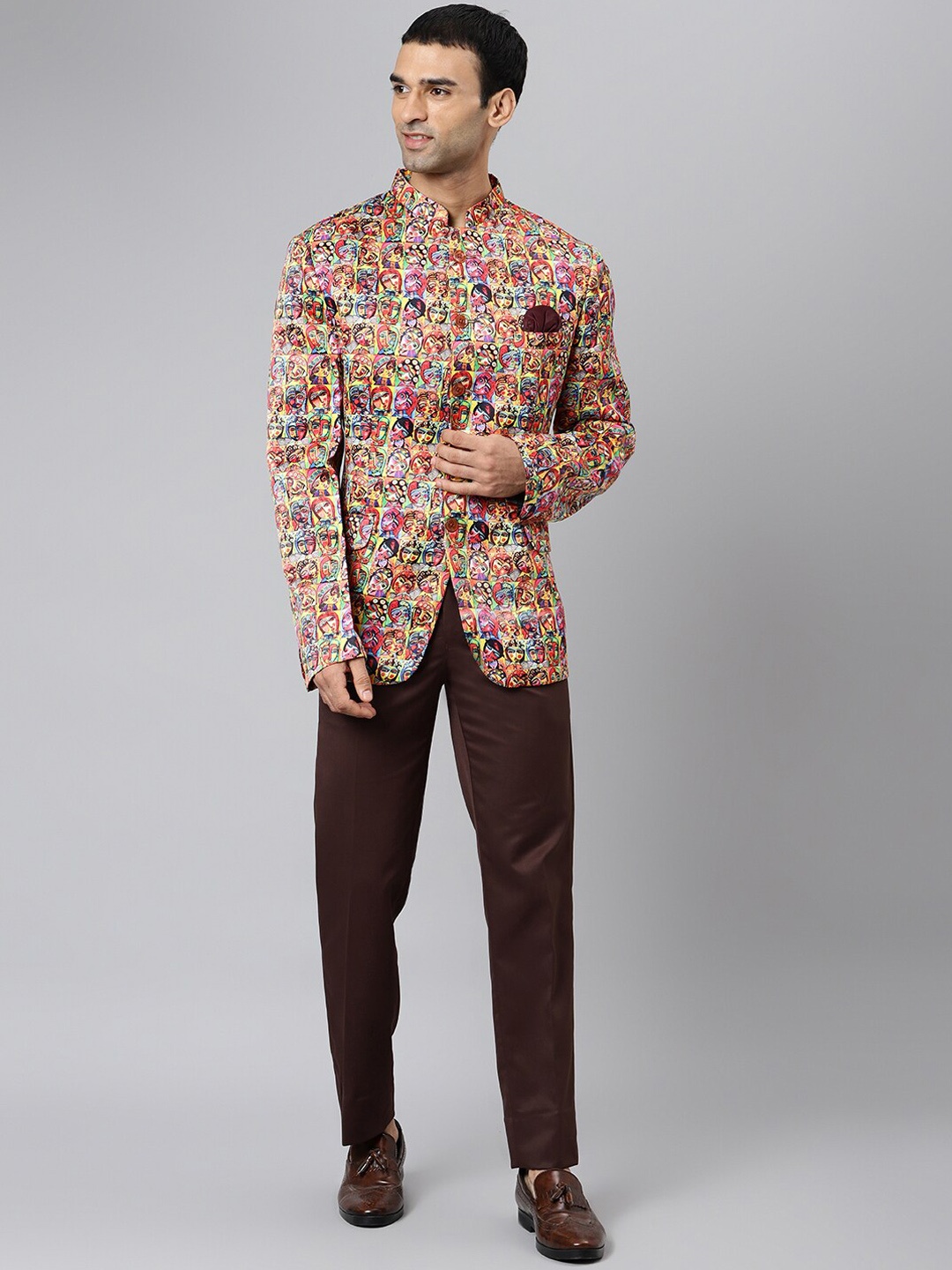 

Hangup Men Brown Printed Single-Breasted Two-Piece Party Suit
