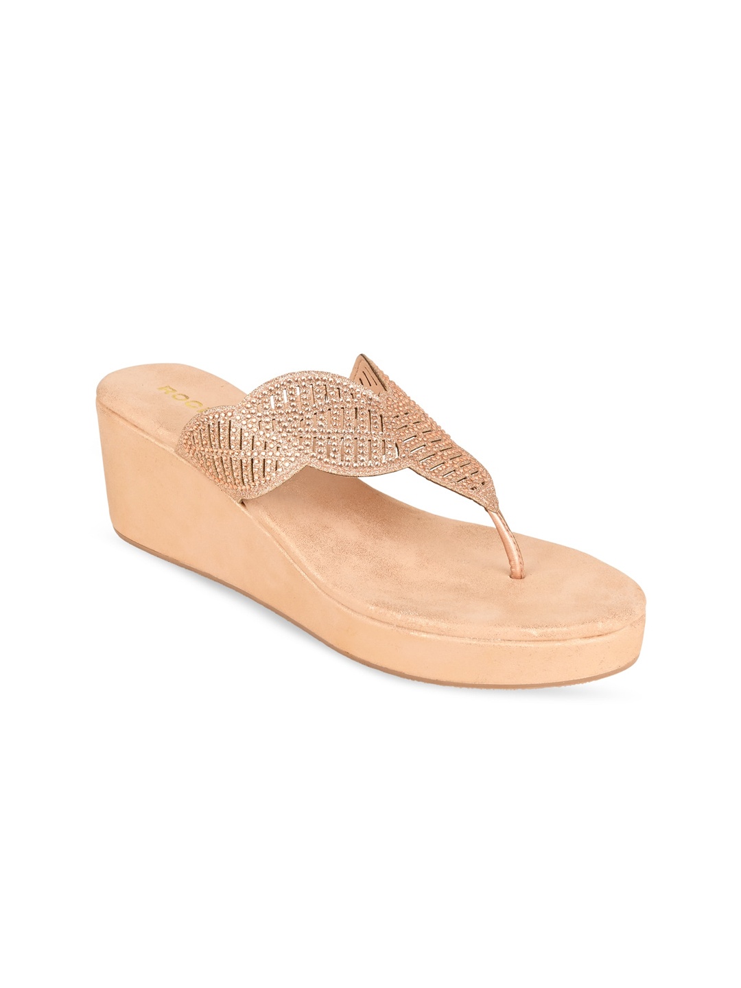 

Rocia Champagne Embellished Ethnic Wedge Heels