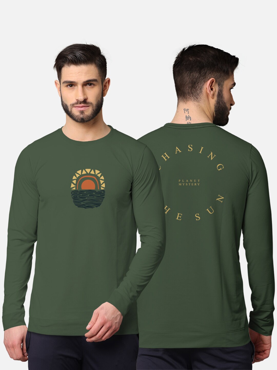 BULLMER Men Olive Green Typography Printed T-shirt