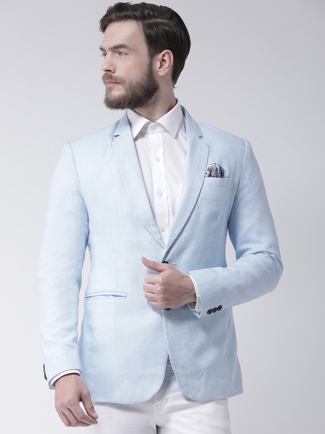 

hangup trend Men Blue Solid Single-Breasted Linen Blazers