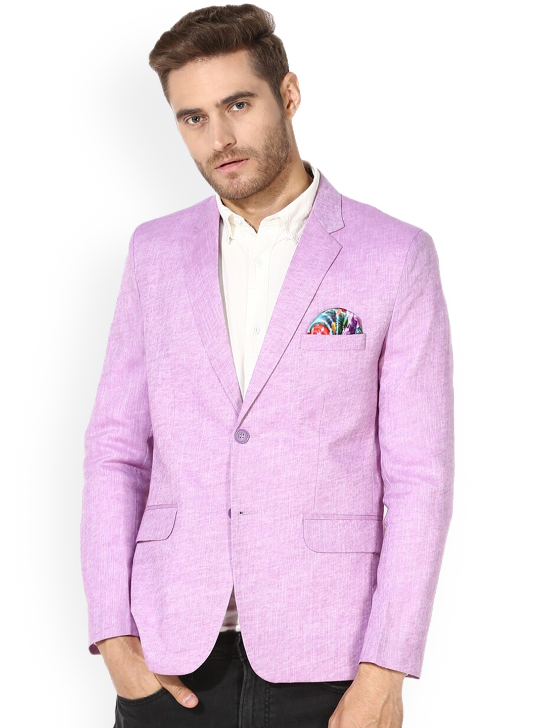 

hangup trend Men Purple Solid Single-Breasted Linen Blazers