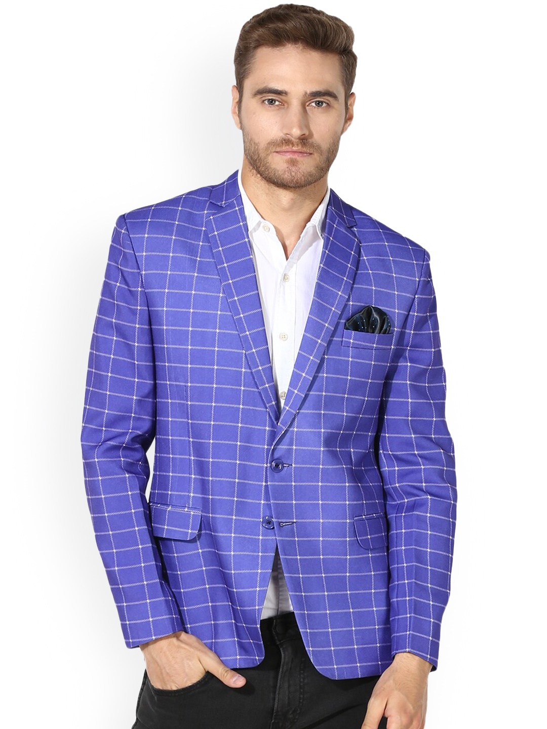 

hangup trend Men Blue Checked Single Breasted Blazer