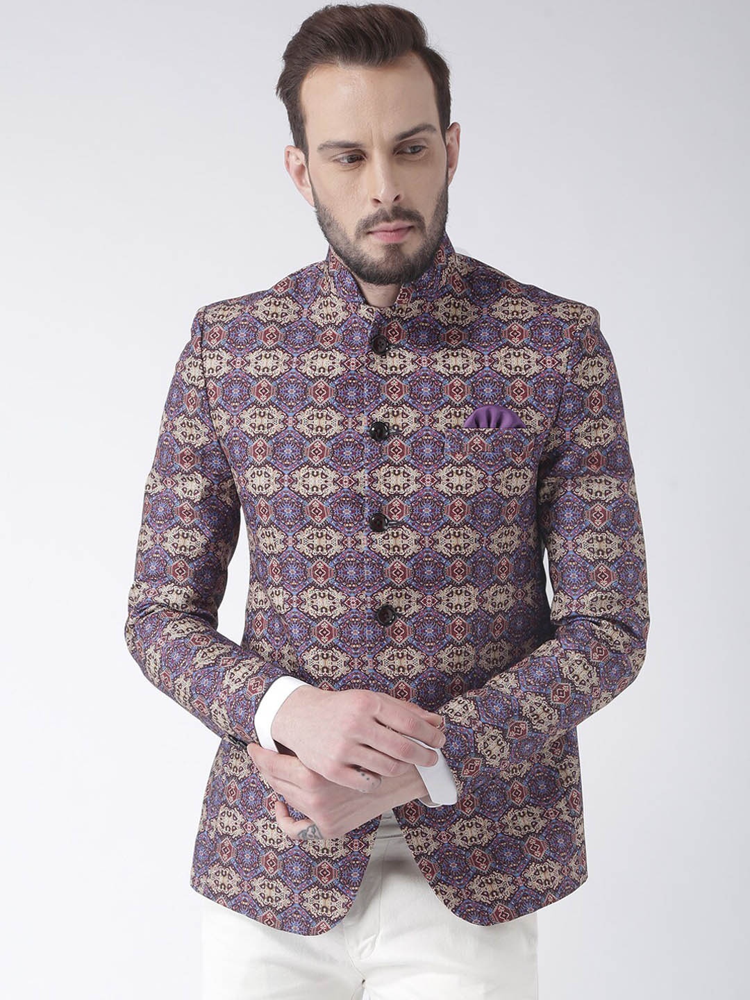 hangup trend Men Blue Printed Single Breasted Party Blazer