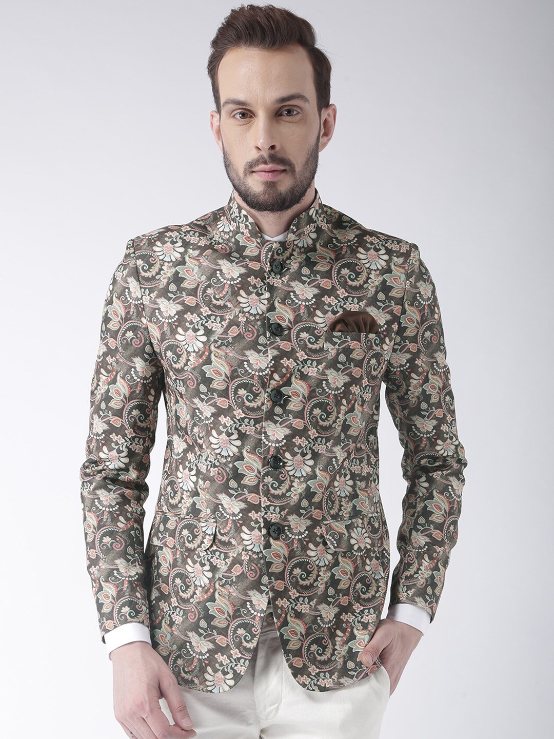 

hangup trend Men Grey Printed Single Breasted Blazer