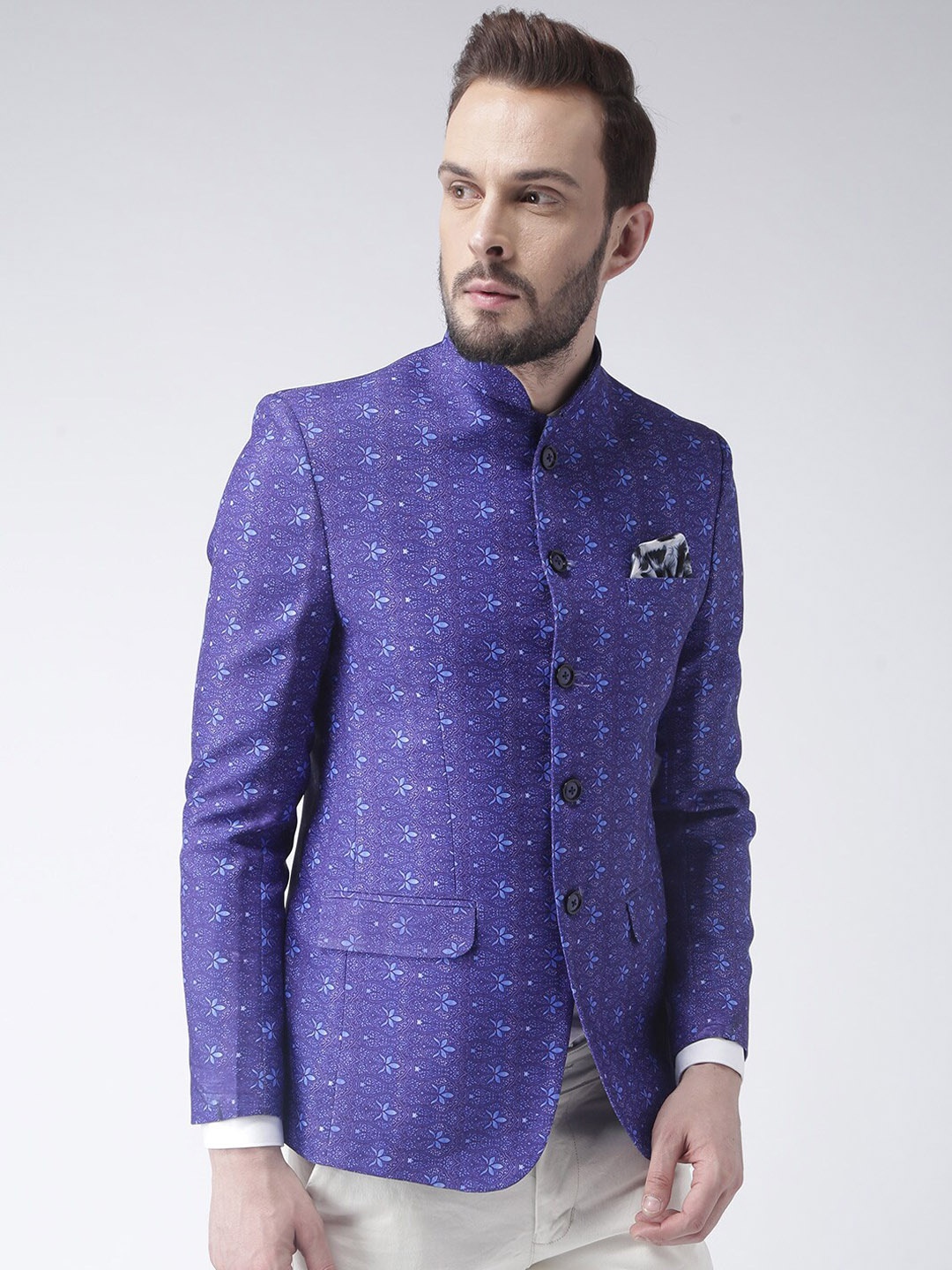 hangup trend Men Blue Printed Single Breasted Party Blazer