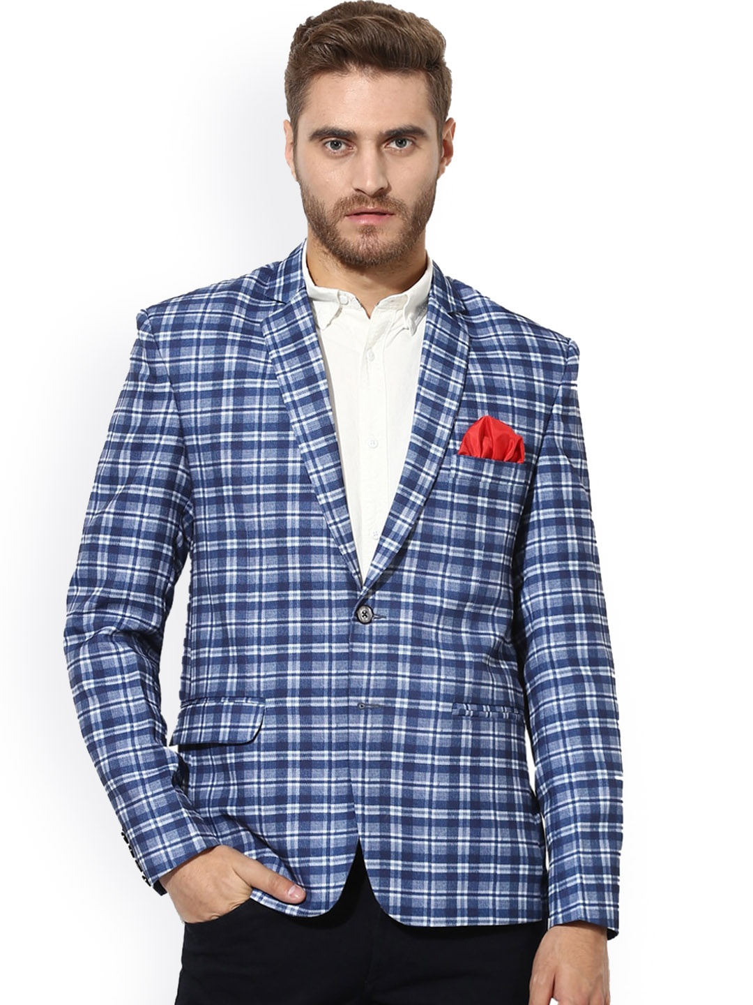 

hangup trend Men Blue Checked Blazer