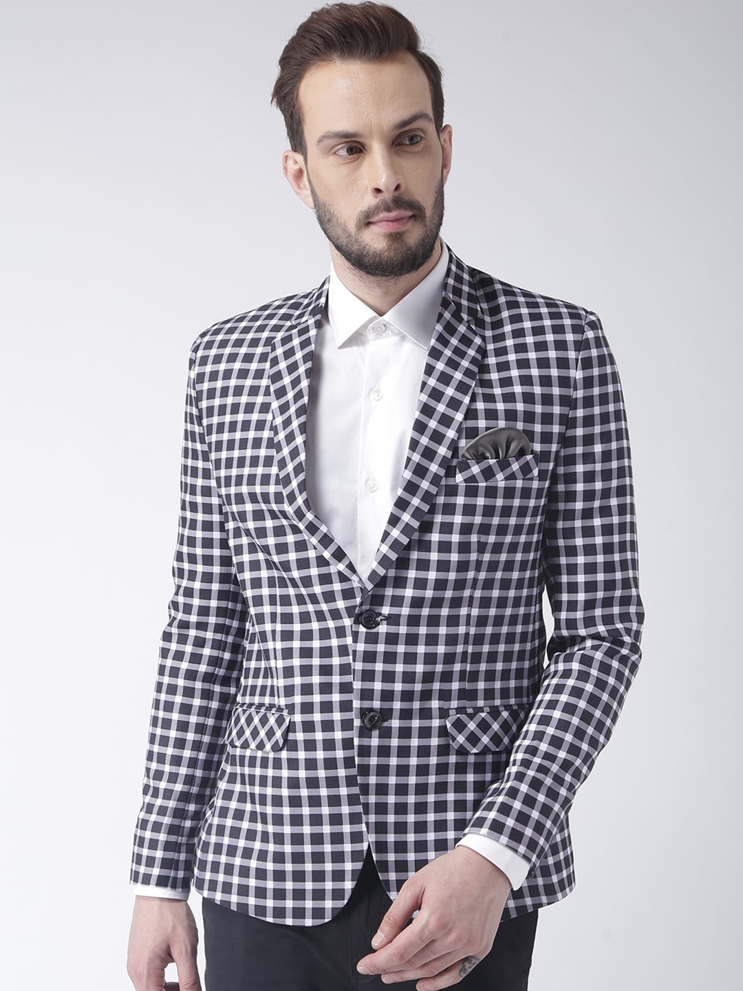 

hangup trend Men Black & White Checked Single-Breasted Formal Blazer