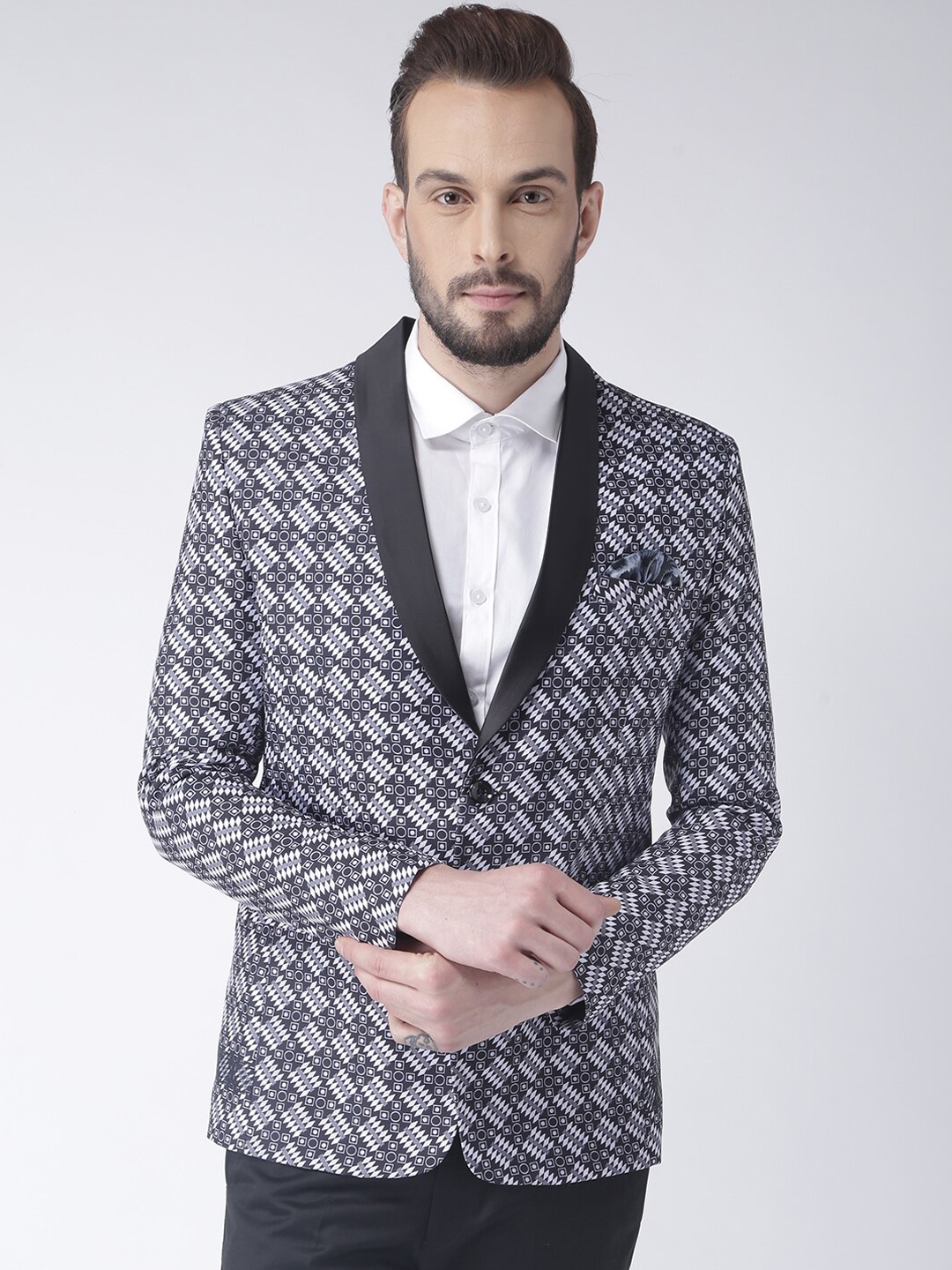 

hangup trend Men Black & White Printed Regular Fit Single Breasted Party Blazer