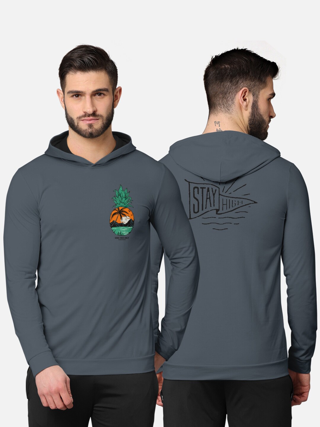 BULLMER Men Grey Printed Hooded Sweatshirt
