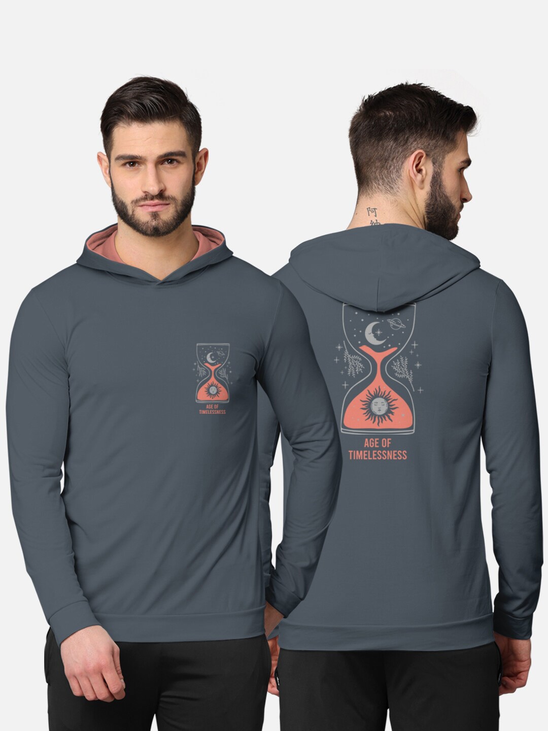 BULLMER Men Grey Printed Hooded Sweatshirt