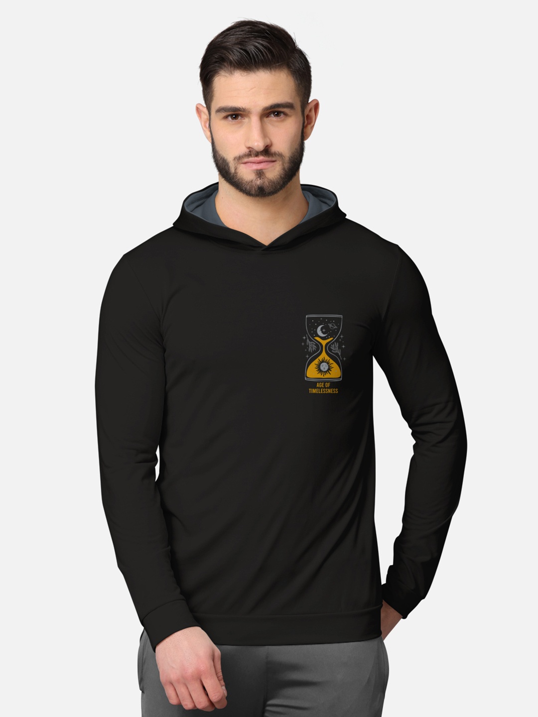 

BULLMER Men Black Printed Cotton Hooded Sweatshirt