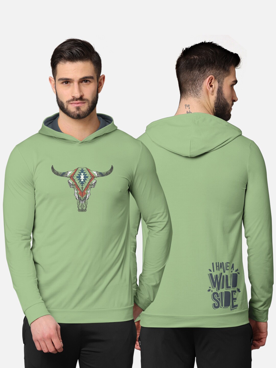 

BULLMER Men Green Printed Hooded Sweatshirt
