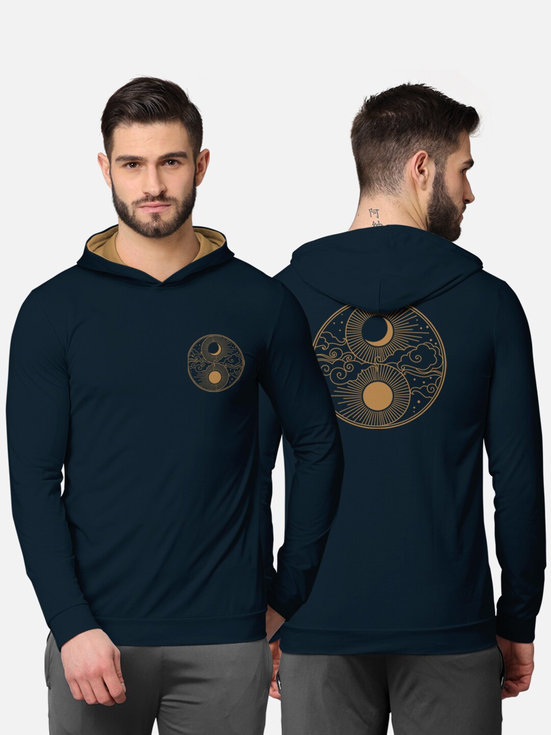 

BULLMER Men Navy Blue Printed Hooded Sweatshirt