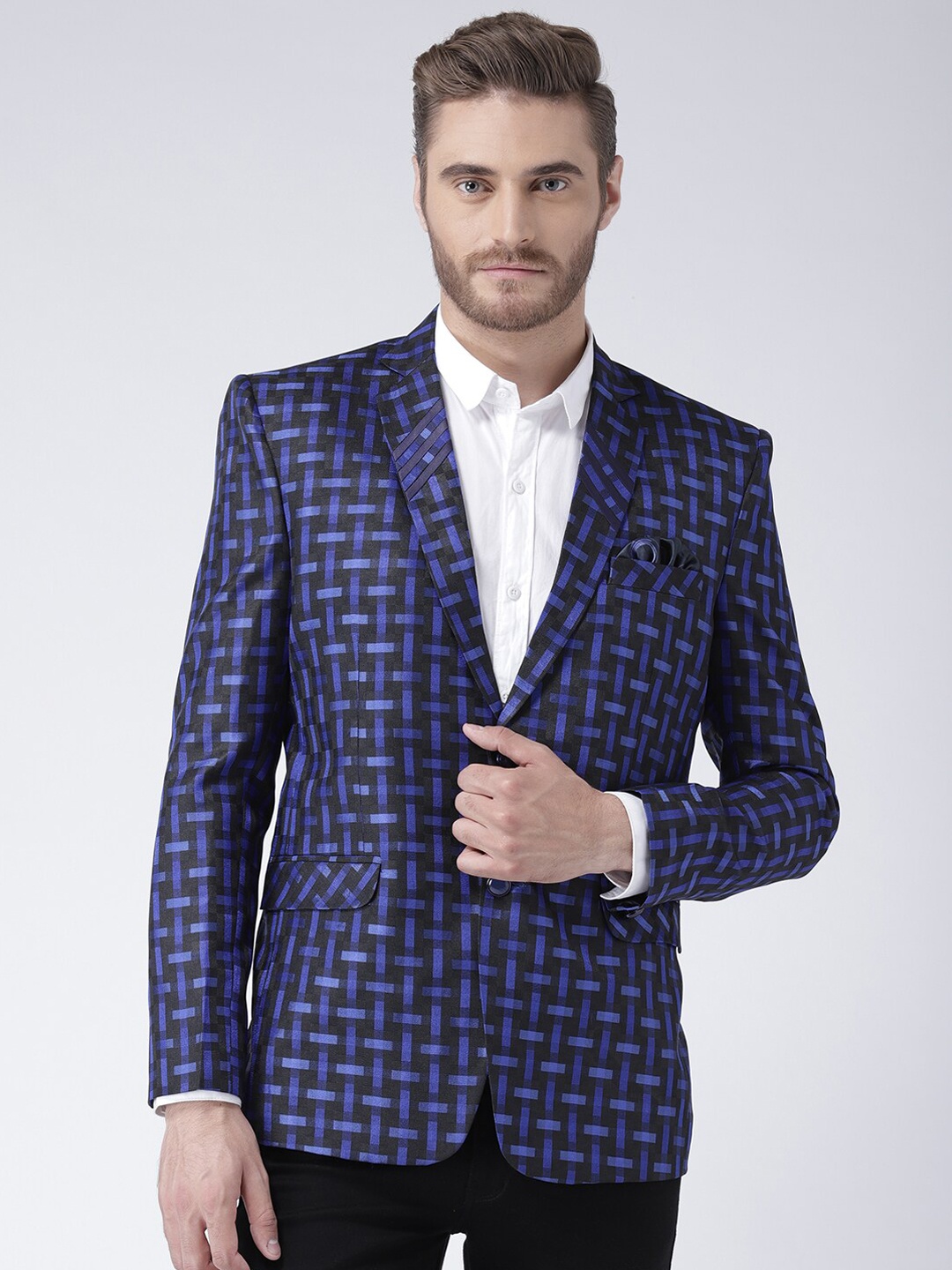 

hangup trend Men Blue Checked Single Breasted Blazer